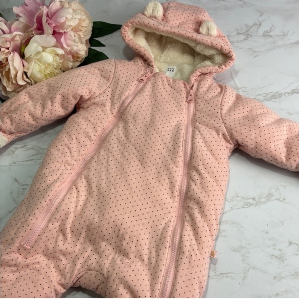 GAP Baby Pink Snowsuit with Hood Ears | Infant Size 6–12 Months